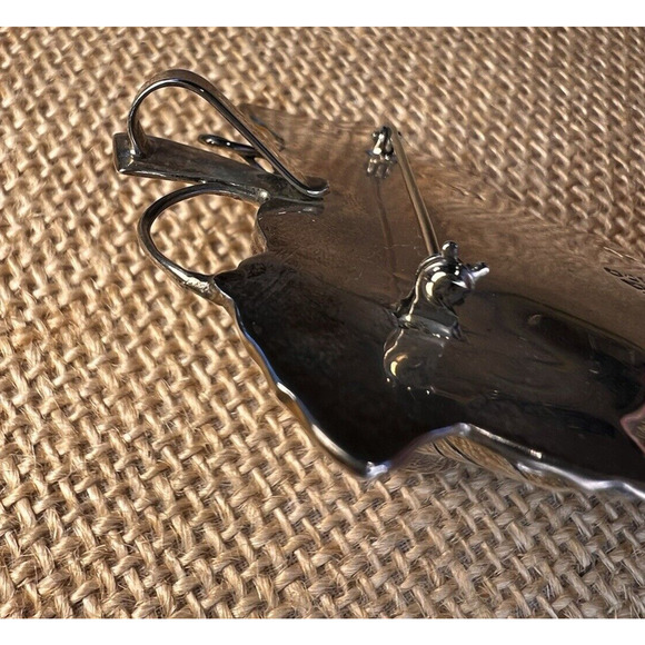 Mexico Signed Sterling Silver Grape Leaf Pin Brooch Pendant - Picture 11 of 12